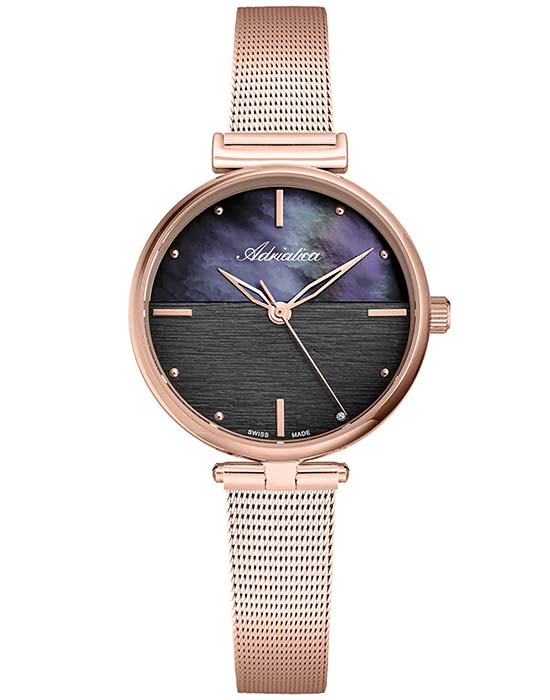 Adriatica Adriatica Essence A3737.919MQ  A3737.919MQ кварцевые женские часы черный циферблат, браслет сталь c pvd покрытием — вид спереди