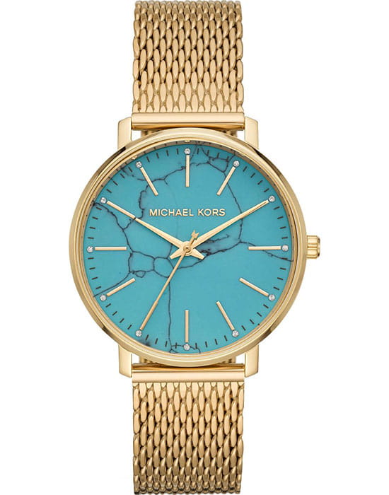 Michael Kors Michael Kors Runway MK4393  MK4393 кварцевые женские часы голубой циферблат, браслет сталь c pvd покрытием — вид спереди