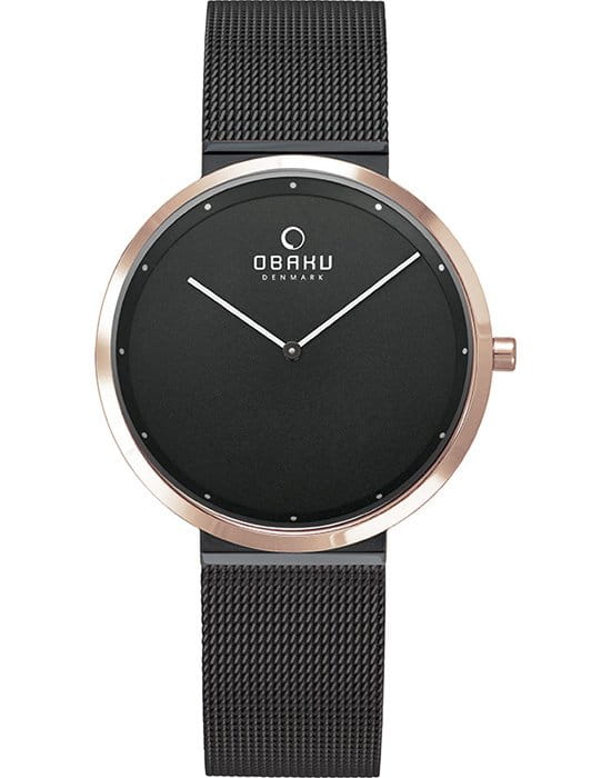Obaku Obaku Ultra Slim V230LXMBMB  V230LXMBMB кварцевые женские часы черный циферблат, браслет сталь с ip покрытием — вид спереди