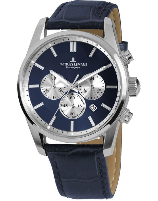 Jacques Lemans Jacques Lemans 42-6B  42-6B кварцевые мужские часы синий циферблат, браслет кожаный — вид спереди