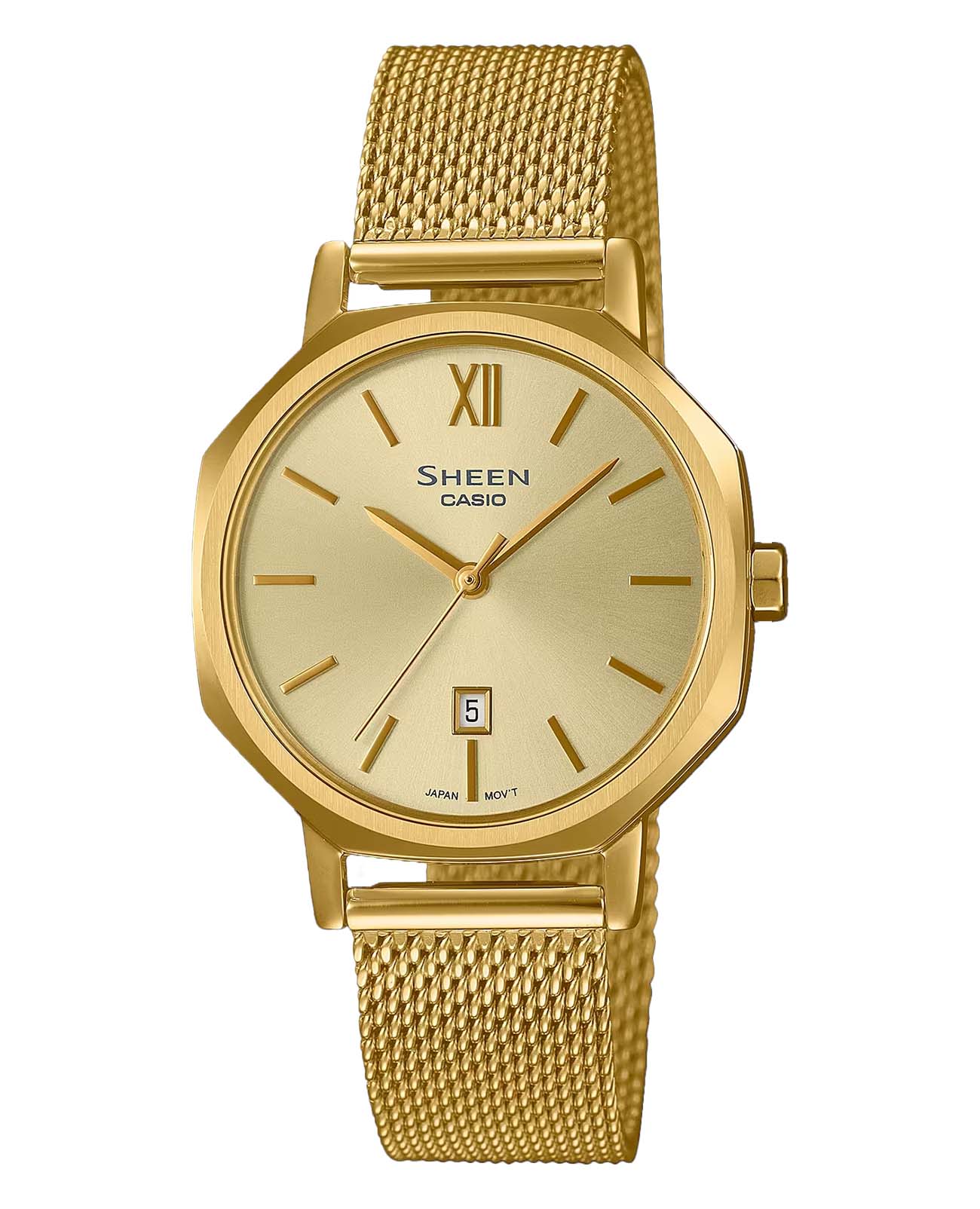 Casio Casio Sheen SHE-4554GM-9A  SHE-4554GM-9A кварцевые женские часы черный циферблат, браслет нержавеющая сталь с ip-покрытием — вид спереди