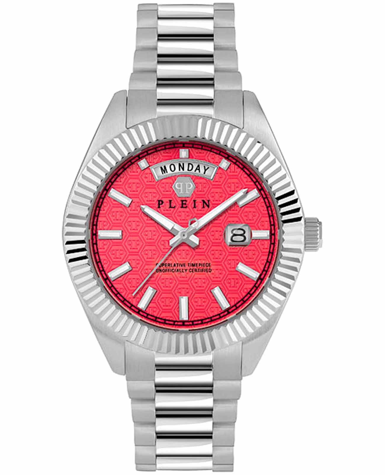 Philipp Plein Philipp Plein Date Superlative Gent PWPNA0224  PWPNA0224 кварцевые мужские часы розовый циферблат, браслет нержавеющая сталь — вид спереди
