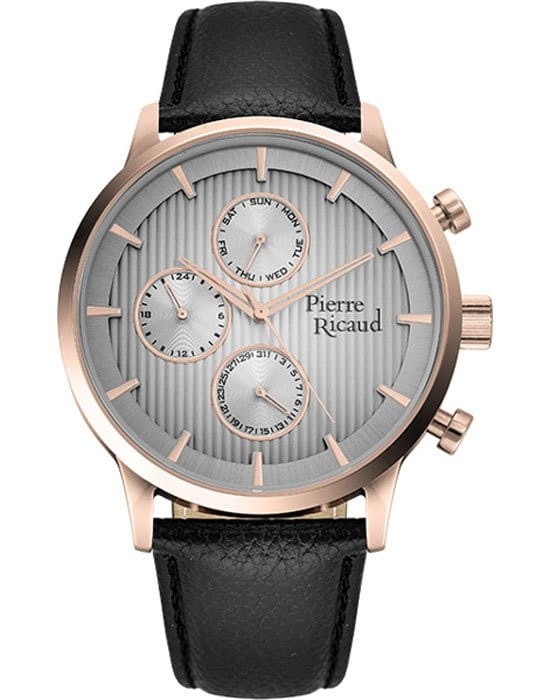 Pierre Ricaud Pierre Ricaud P97230.92R7QF  P97230.92R7QF кварцевые мужские часы серый циферблат, браслет кожаный — вид спереди
