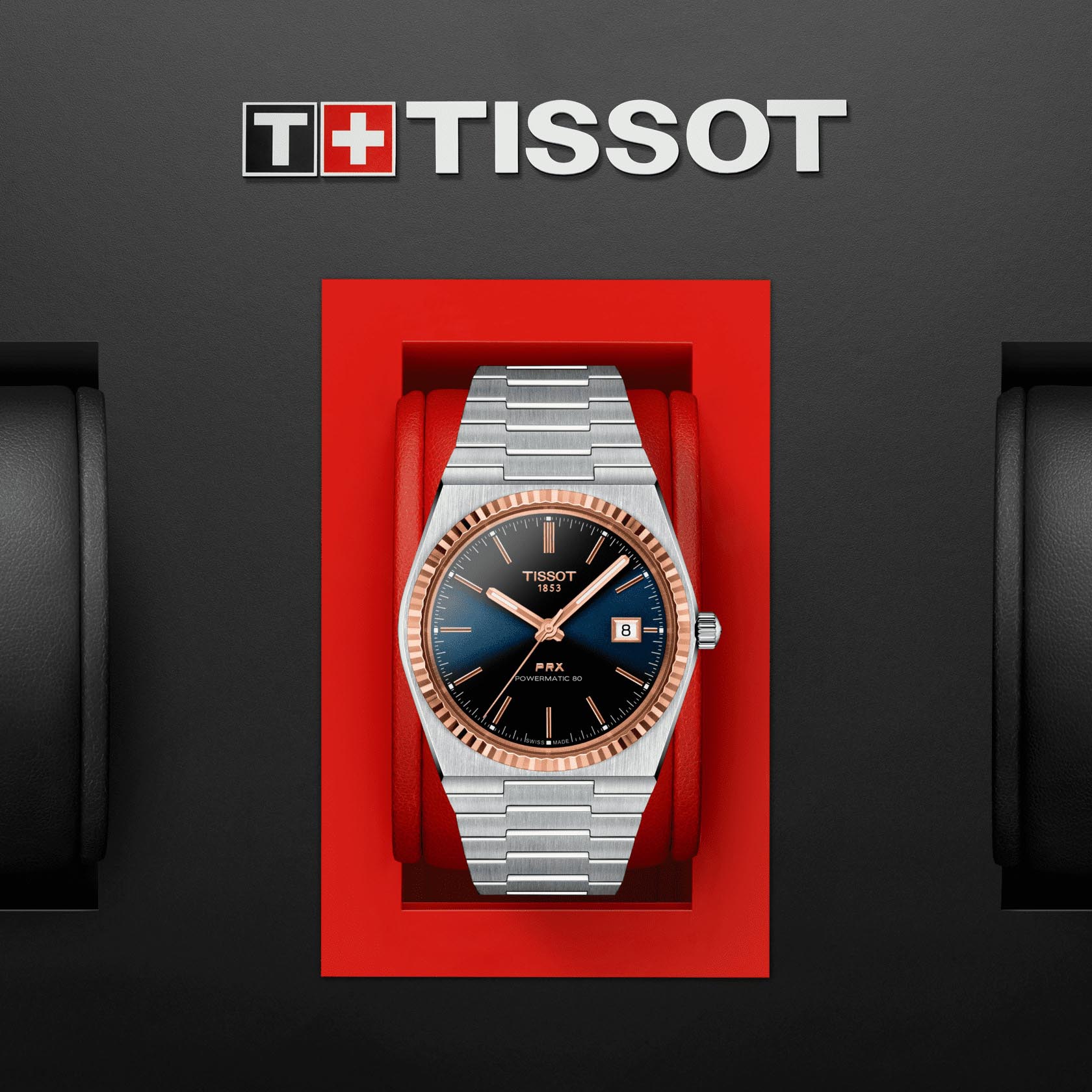 Tissot Tissot PRX Powermatic 80 18K Gold Bezel T931.407.41.041.00 механические мужские часы часы крупный план синий циферблата