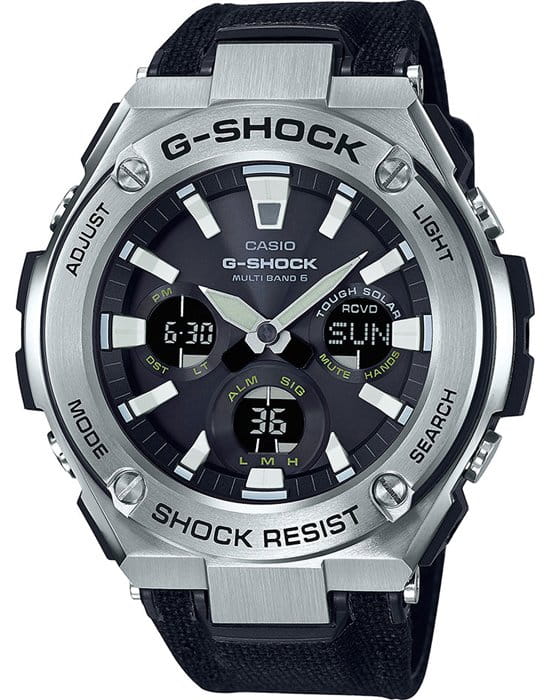 Casio Casio G-Shock GST-W130C-1A GST G-Steel GST-W130C-1A электронные мужские часы серый циферблат, браслет тканевый — вид спереди