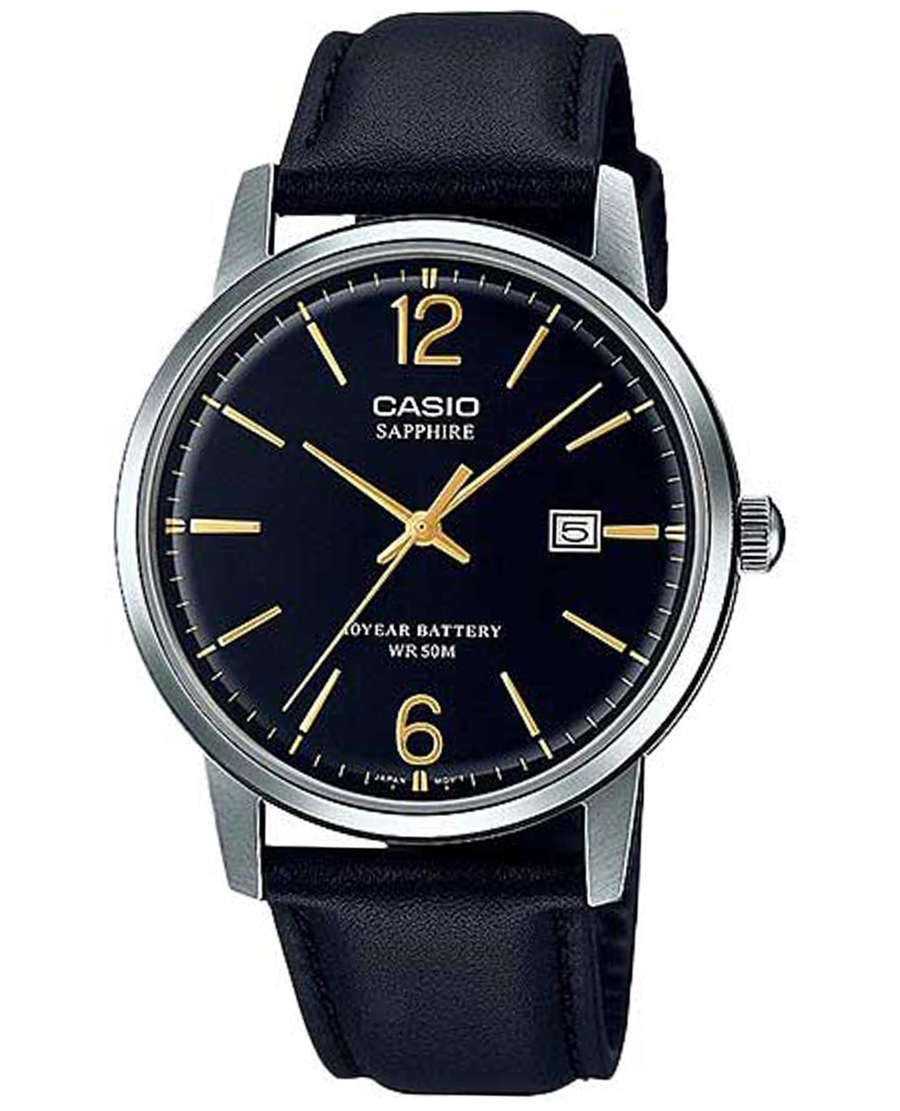 Casio Casio Collection MTS-110L-1A  MTS-110L-1A кварцевые мужские часы черный циферблат, браслет кожаный — вид спереди