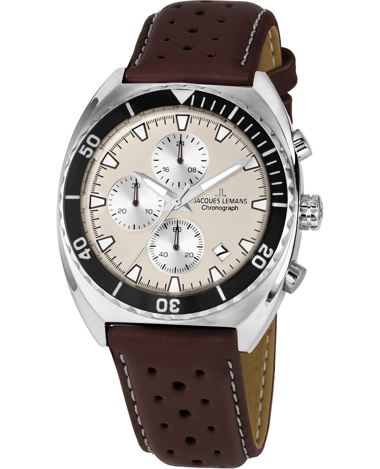 Jacques Lemans Jacques Lemans Sport 1-2041L  1-2041L кварцевые мужские часы синий циферблат, браслет кожаный — вид спереди