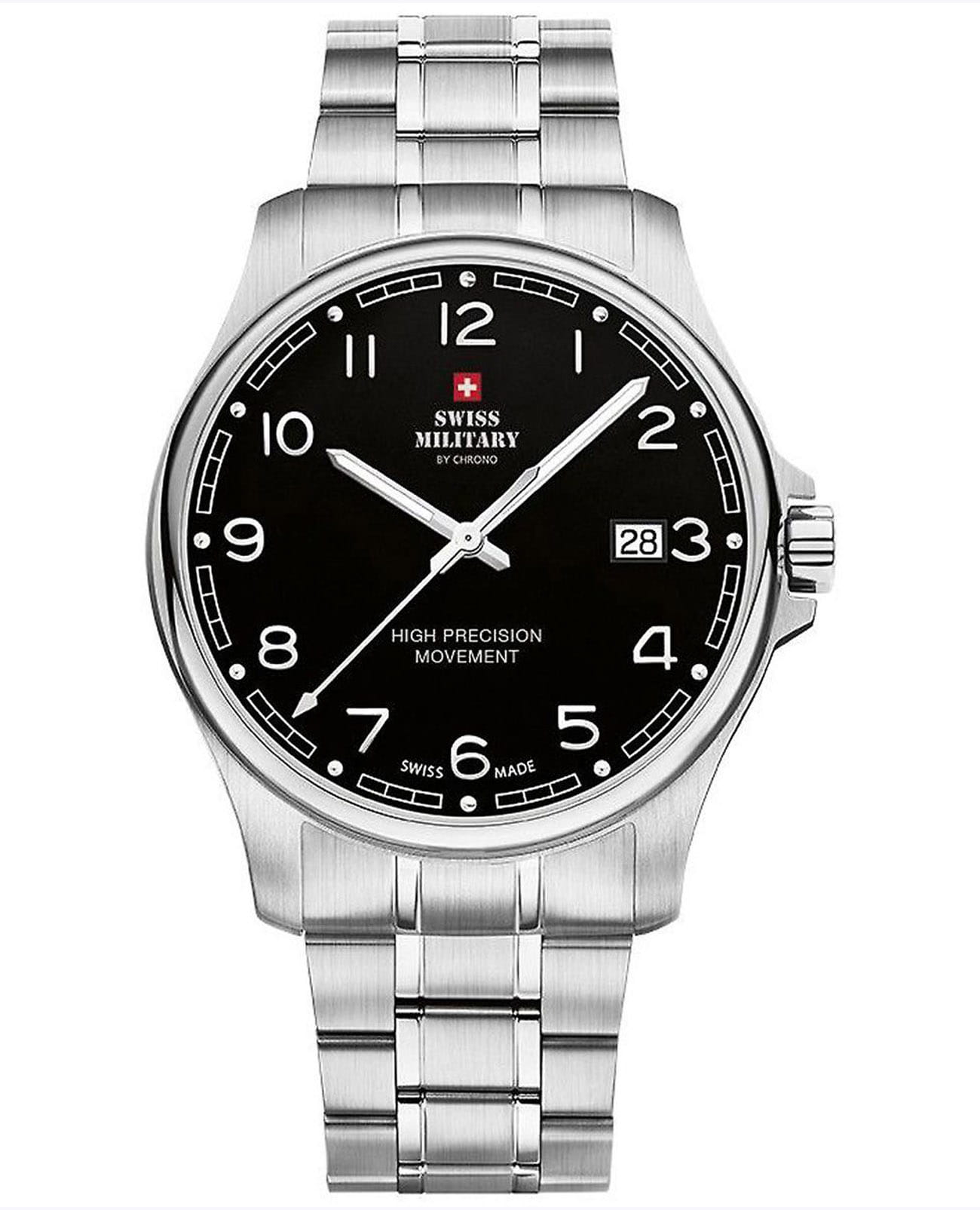 Swiss Military by Chrono Swiss Military by Chrono Сверхточные SM30200.16  SM30200.16 кварцевые мужские часы черный циферблат, браслет нержавеющая сталь — вид спереди