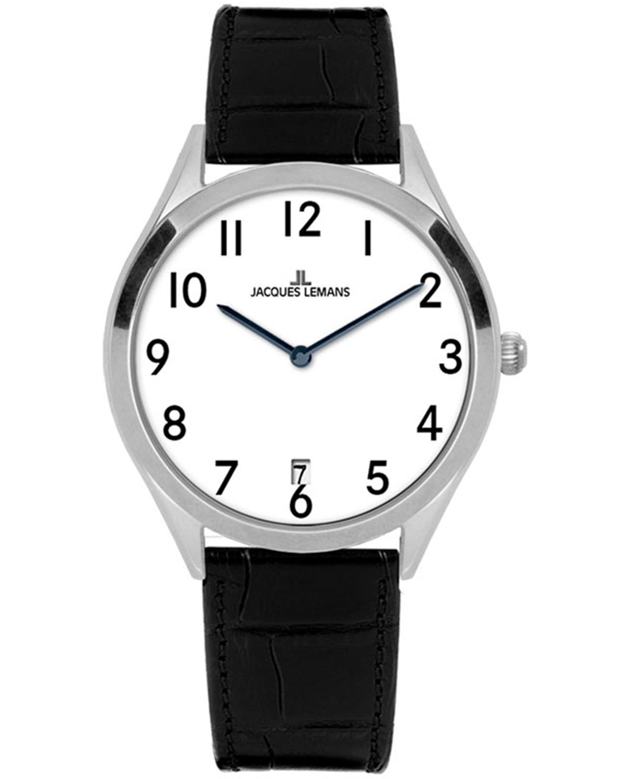 Jacques Lemans Jacques Lemans 1-2185A  1-2185A кварцевые женские часы белый циферблат, браслет кожаный — вид спереди
