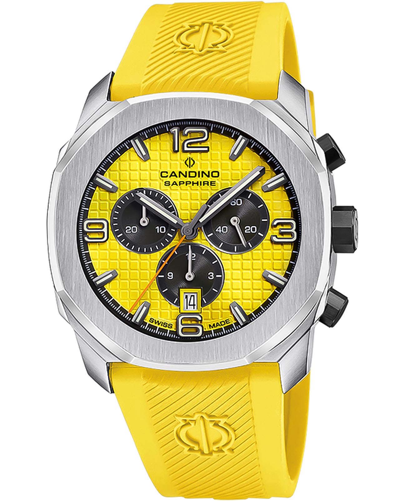 Candino Candino Gents Sport C4774/1  C4774/1 кварцевые мужские часы желтый циферблат, браслет каучук — вид спереди