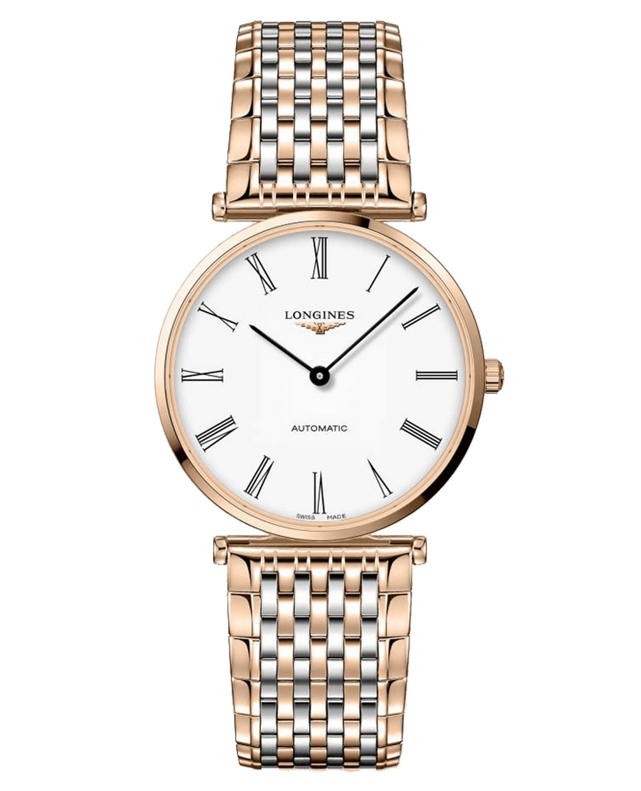Longines La Grande Classique de Longines L4.918.1.91.7  L49181917 механические мужские часы белый циферблат, браслет нержавеющая сталь с pvd-покрытием — вид спереди