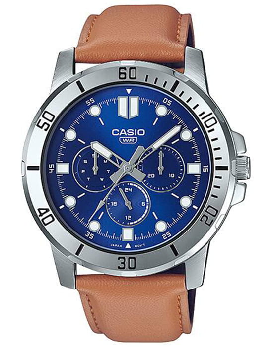 Casio Casio Collection MTP-VD300L-2E  MTP-VD300L-2E кварцевые мужские часы синий циферблат, браслет кожаный — вид спереди