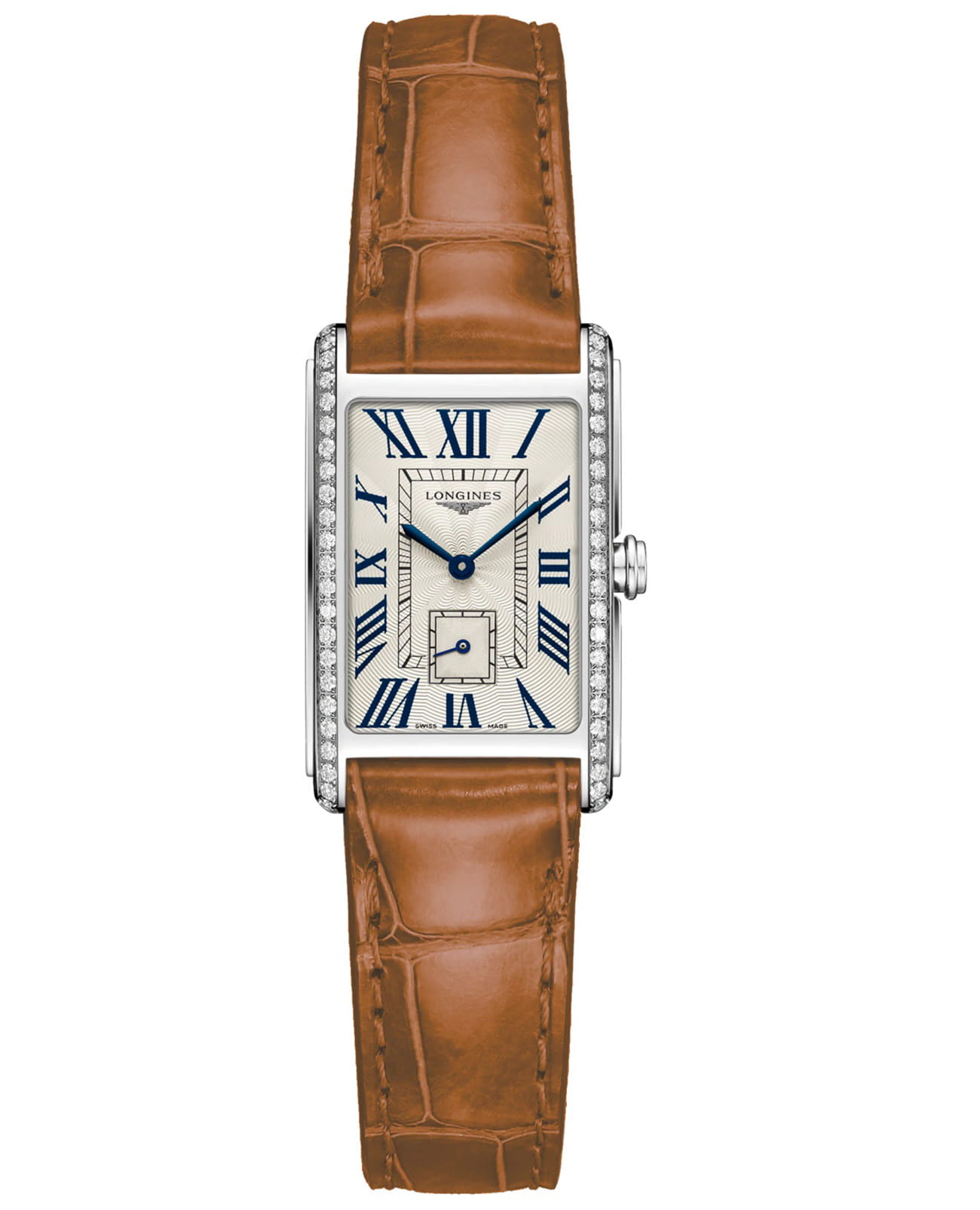 Longines Longines DolceVita L5.255.0.71.4  L52550714 кварцевые женские часы серебристый циферблат, браслет кожаный — вид спереди