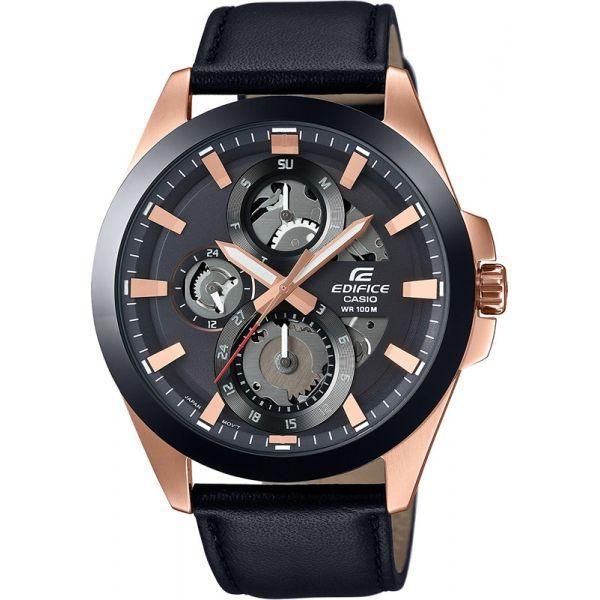Casio Casio Edifice ESK-300GL-1A  ESK-300GL-1A кварцевые мужские часы черный циферблат, браслет кожа + текстиль — вид спереди
