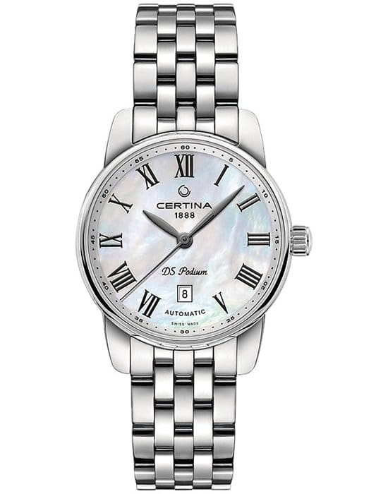 Certina Certina DS Podium Lady Automatic 29mm C001.007.11.113.00  C0010071111300 механические женские часы перламутровый циферблат, браслет нержавеющая сталь — вид спереди