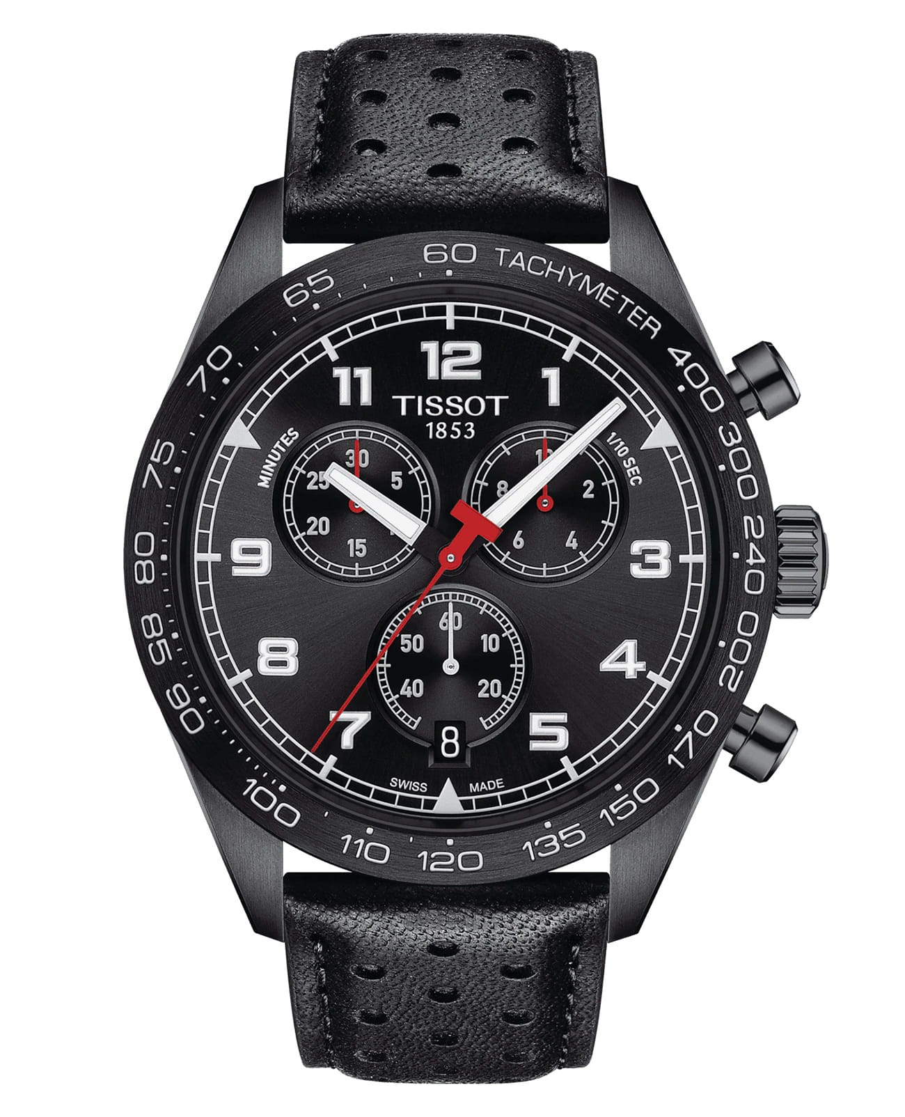 Tissot Tissot PRS 516 Chronograph T131.617.36.052.00 PRS 516 T1316173605200 кварцевые мужские часы черный циферблат, браслет кожаный — вид спереди