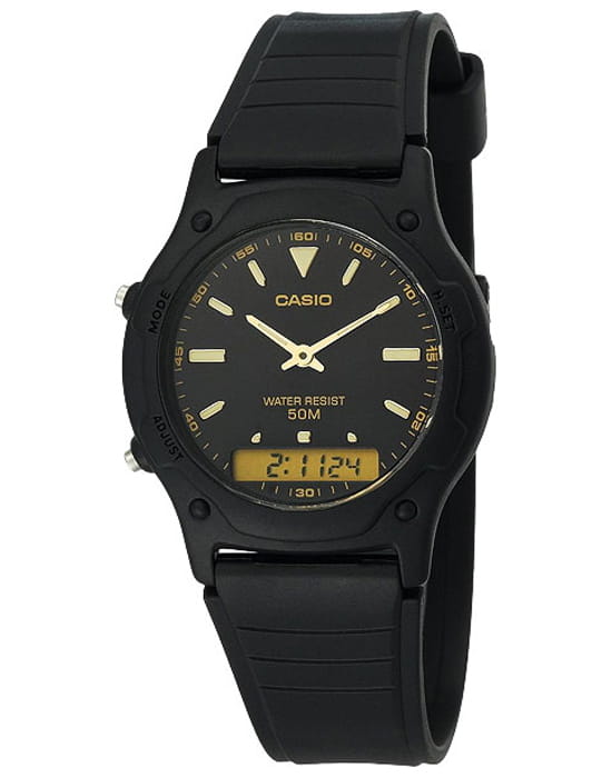 Casio Casio Collection AW-49HE-1AVDF (AW-49HE-1A)  AW-49HE-1A кварцевые мужские часы черный циферблат, браслет пластик — вид спереди