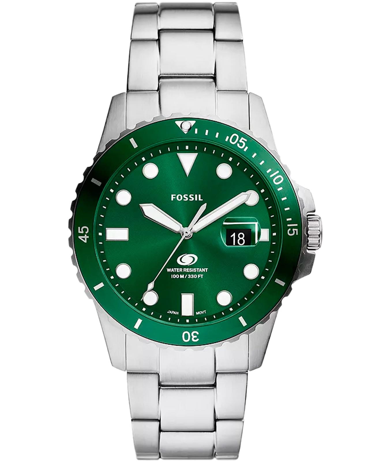 Fossil Fossil Blue FS6033  FS6033 кварцевые мужские часы зеленый циферблат, браслет нержавеющая сталь — вид спереди