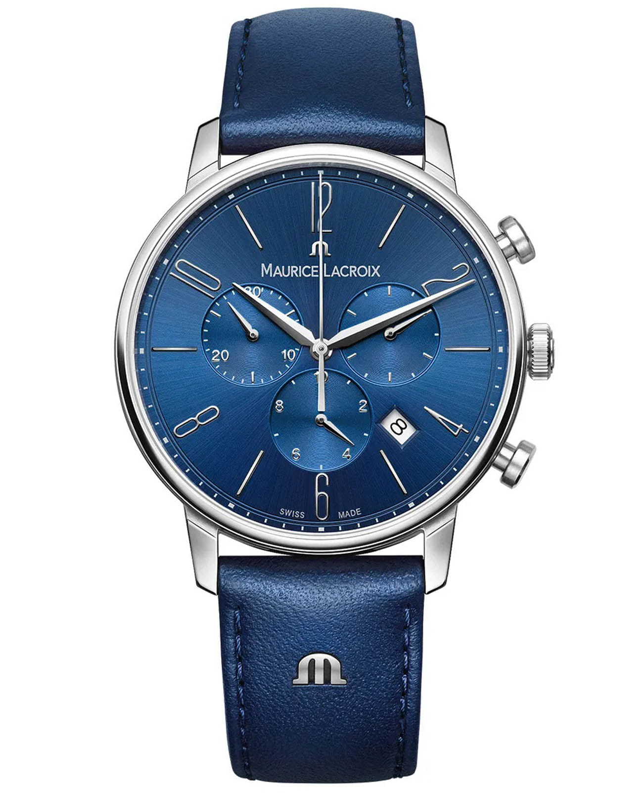 Maurice Lacroix Maurice Lacroix Eliros Chronograph EL1098-SS001-420-4  EL1098-SS001-420-4 кварцевые женские часы синий циферблат, браслет кожаный — вид спереди