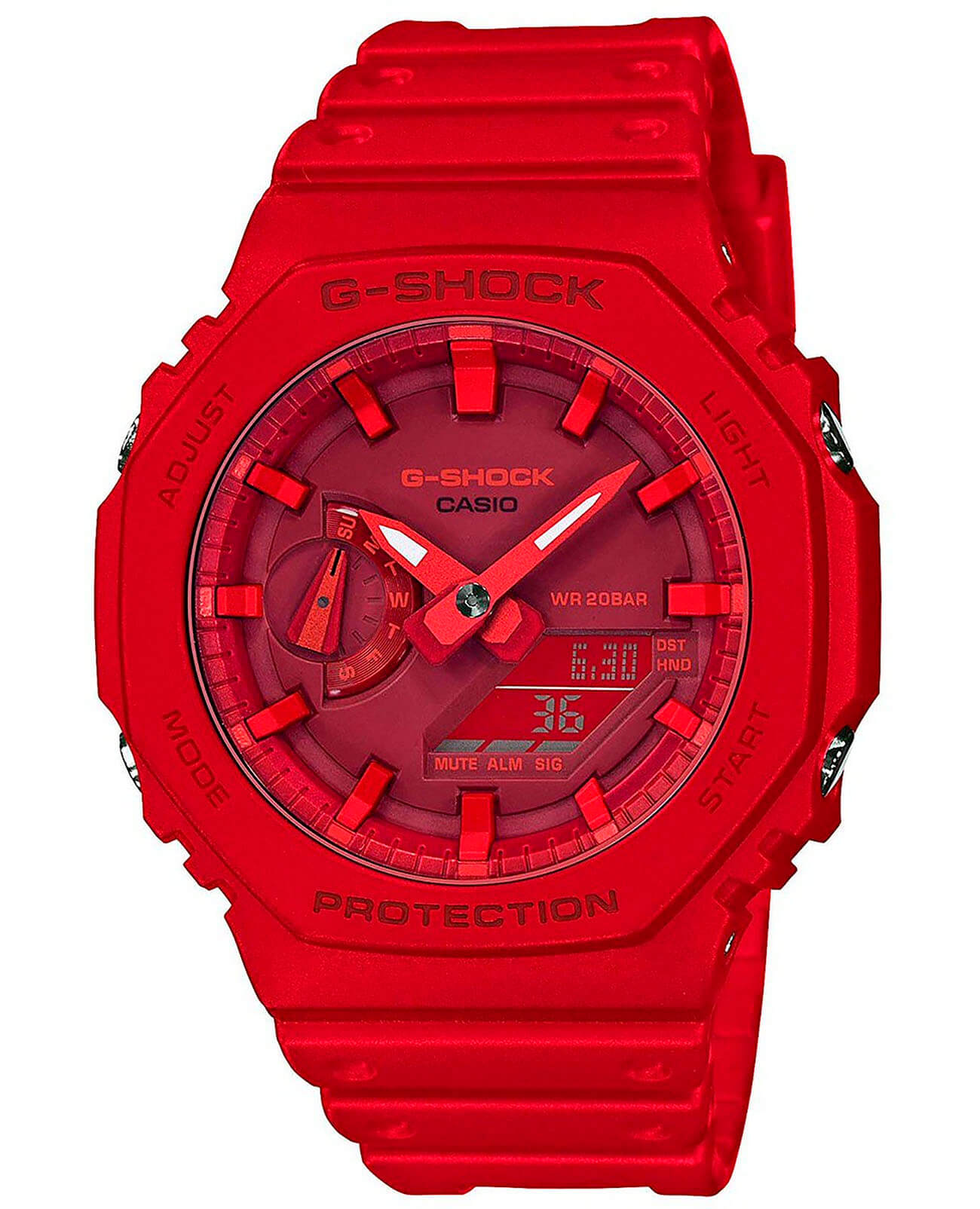 Casio Casio G-Shock GA-2100-4ADR (GA-2100-4A) GA-2100 GA-2100-4A электронные мужские часы бордовый циферблат, браслет пластик — вид спереди