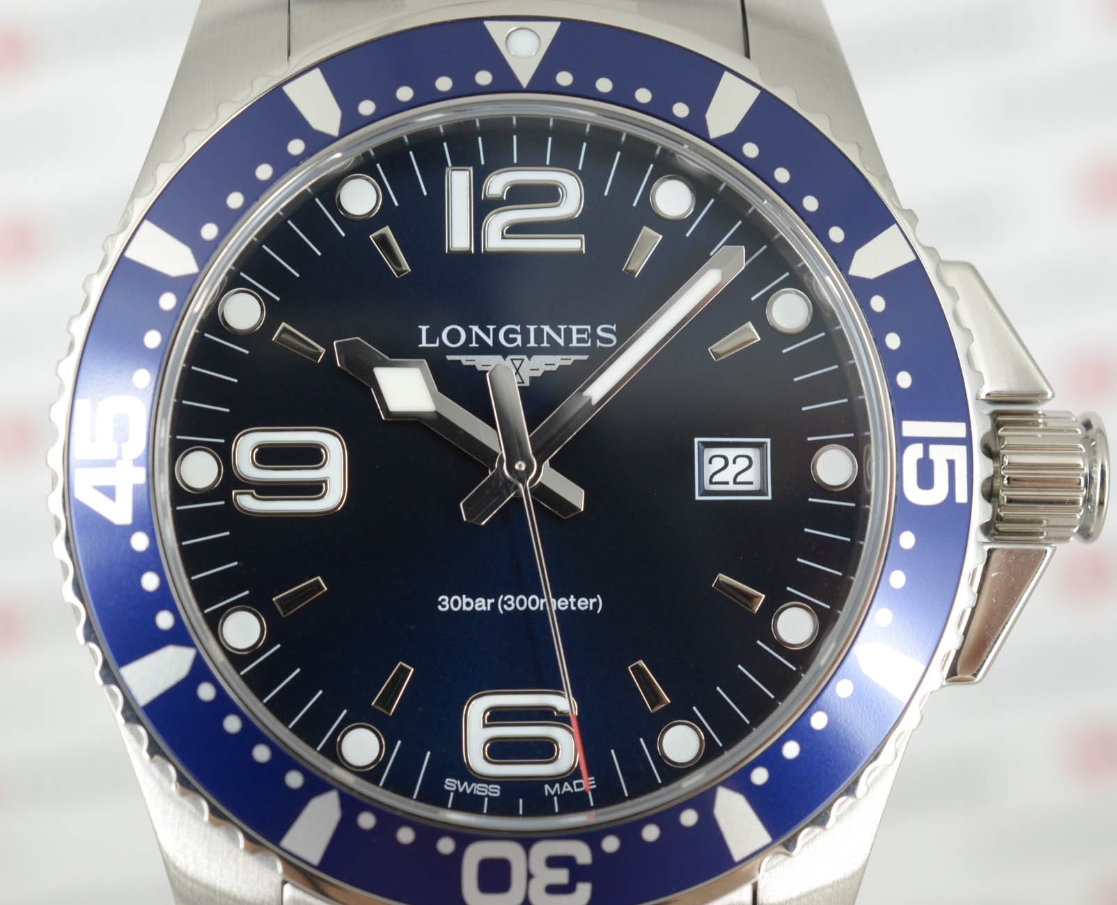 Longines Longines HydroConquest L3.840.4.96.6 мужские часы синий циферблат на запястье