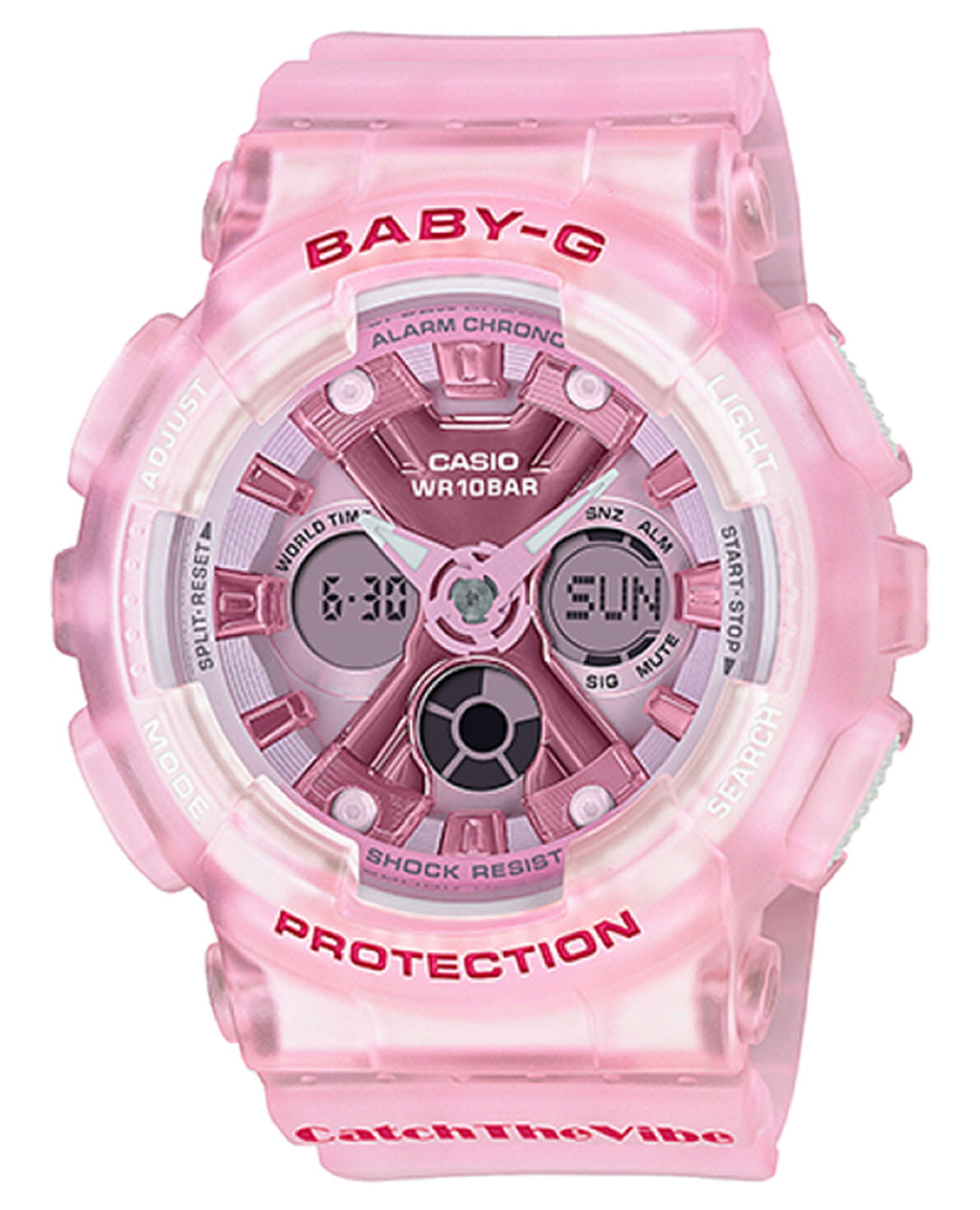 Casio Casio Baby-G BA-130CV-4A  BA-130CV-4A кварцевые женские часы розовый циферблат, браслет пластик — вид спереди
