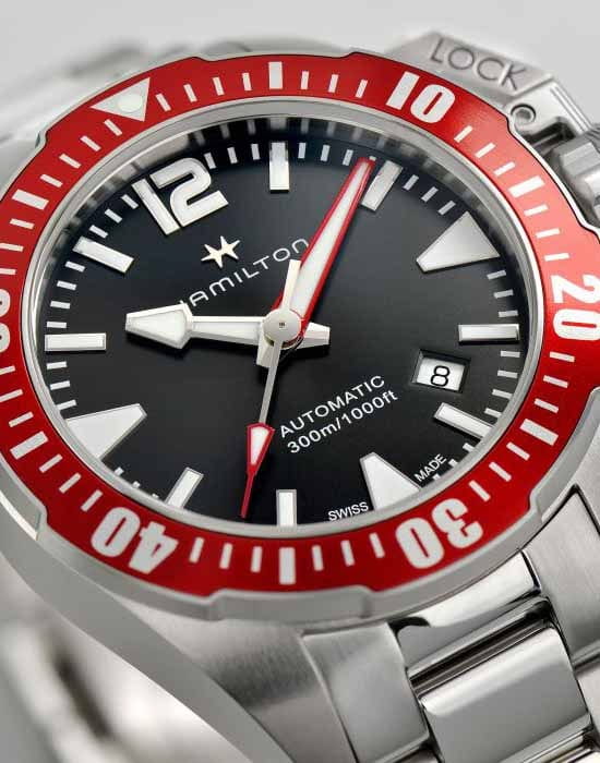 Оригинальные часы Hamilton Hamilton Khaki Navy Frogman H77725135 механические калибр механизма h-10 общий вид