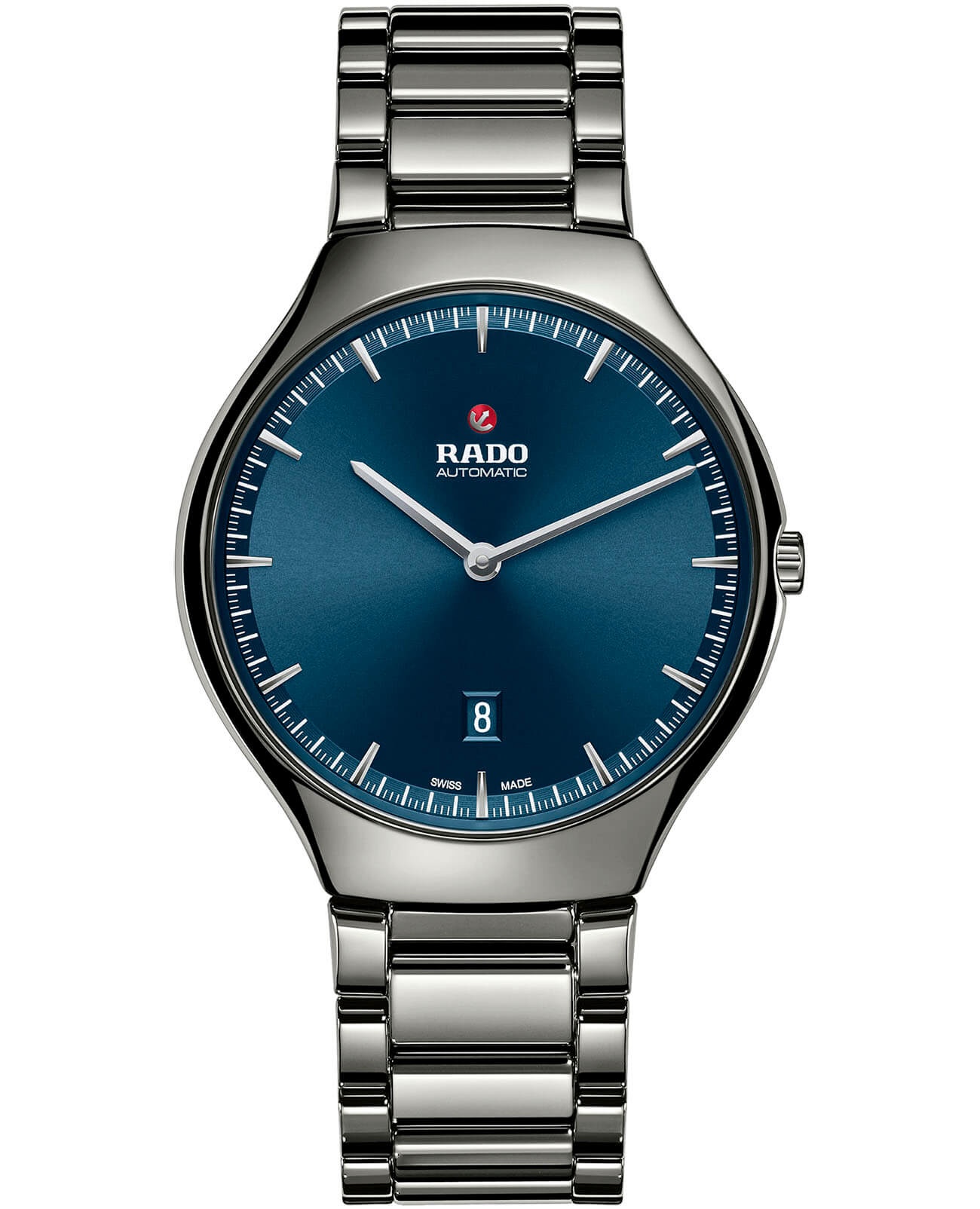Rado Rado True Thinline Automatic R27088202 Automatic R27088202 механические мужские часы синий циферблат, браслет высокотехнологичная плазменная керамика — вид спереди