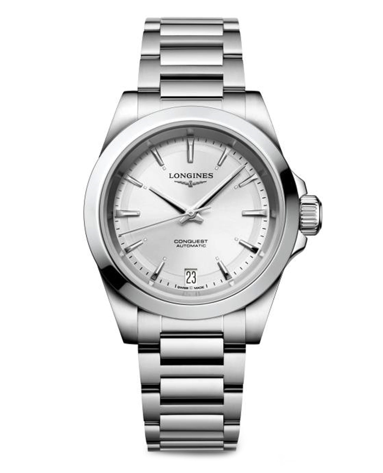 Longines Longines Conquest L3.430.4.72.6  L34304726 механические женские часы серебристый циферблат, браслет нержавеющая сталь — вид спереди