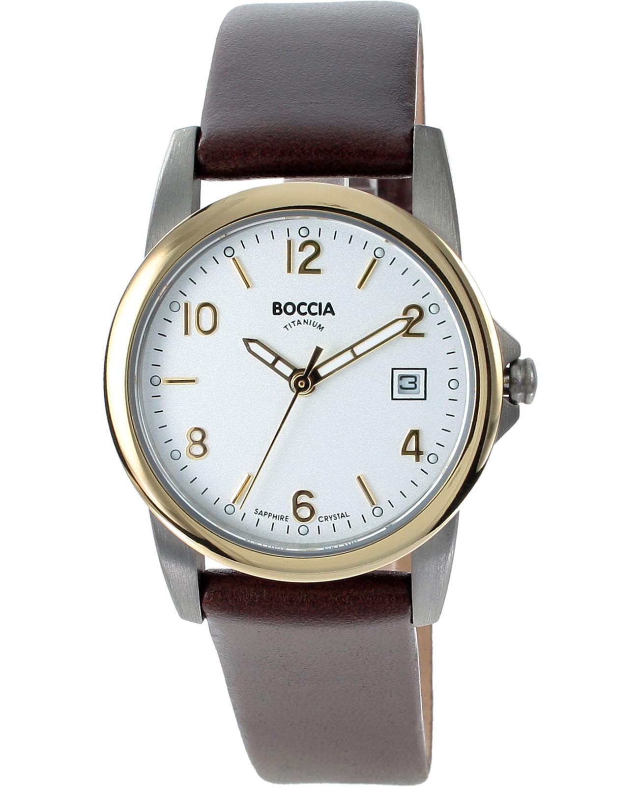 Boccia Titanium Boccia Titanium 3298-05  3298-05 кварцевые женские часы белый циферблат, браслет кожаный — вид спереди