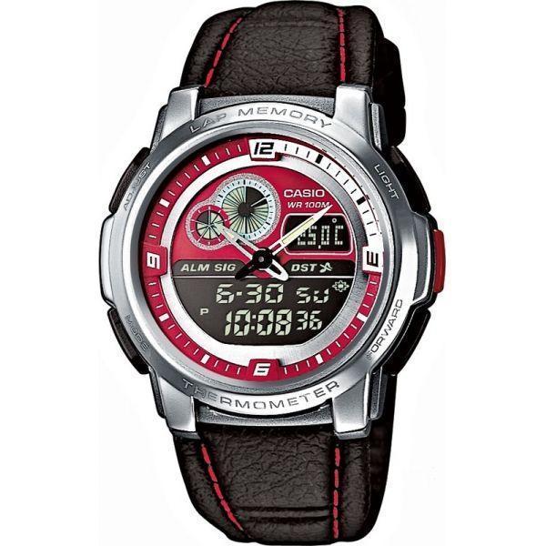 Casio Casio Illuminator AQF-102WL-4B  AQF-102WL-4B кварцевые мужские часы красный циферблат, браслет кожаный — вид спереди