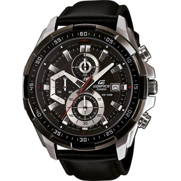 Casio Casio Edifice EFR-539L-1AVUDF (EFR-539L-1A) EFR EFR-539L-1A кварцевые мужские часы черный циферблат, браслет кожаный — вид спереди