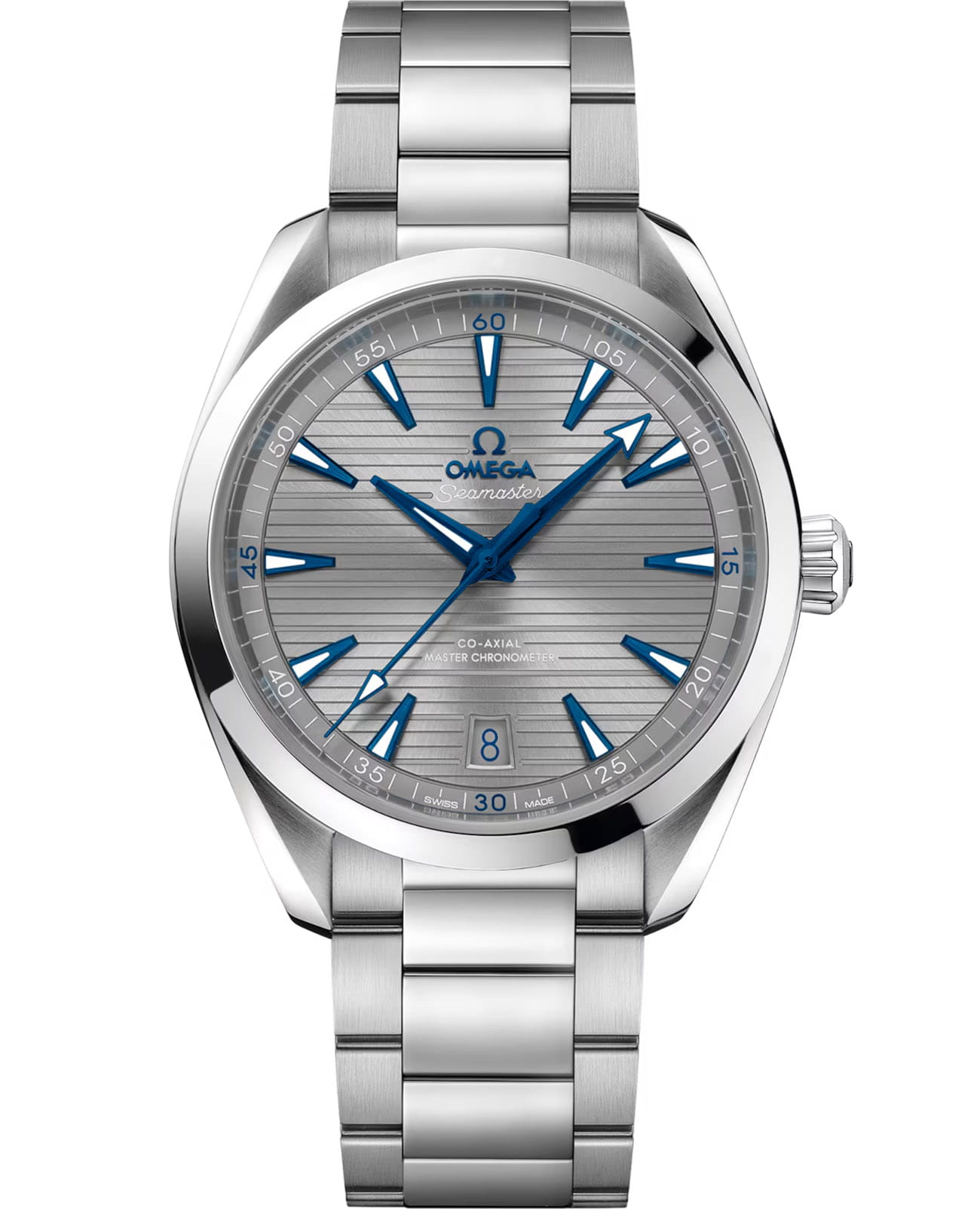 Omega Omega Seamaster Aqua Terra 220.10.41.21.06.001 Aqua Terra 22010412106001 механические мужские часы серебристый циферблат, браслет нержавеющая сталь — вид спереди