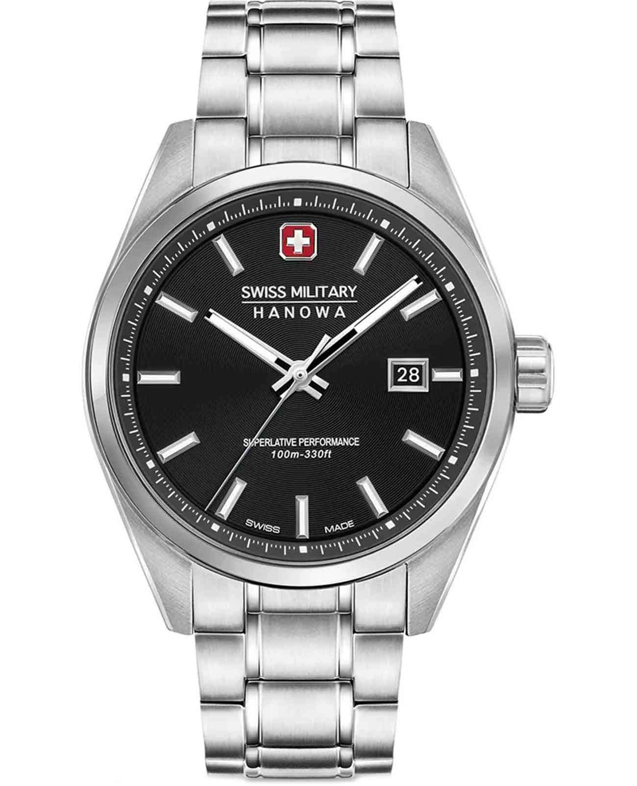 Swiss Military Hanowa Swiss Military Hanowa Pioneer SMWGH0004101  SMWGH0004101 кварцевые мужские часы черный циферблат, браслет нержавеющая сталь 316l — вид спереди