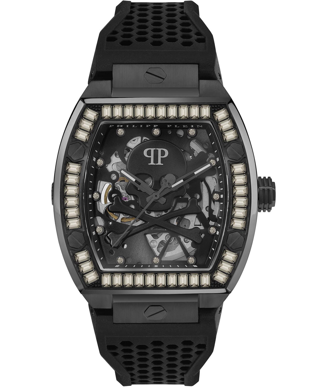 Philipp Plein Philipp Plein The Skeleton PWBAA1923  PWBAA1923 механические мужские часы черный циферблат, браслет силикон — вид спереди