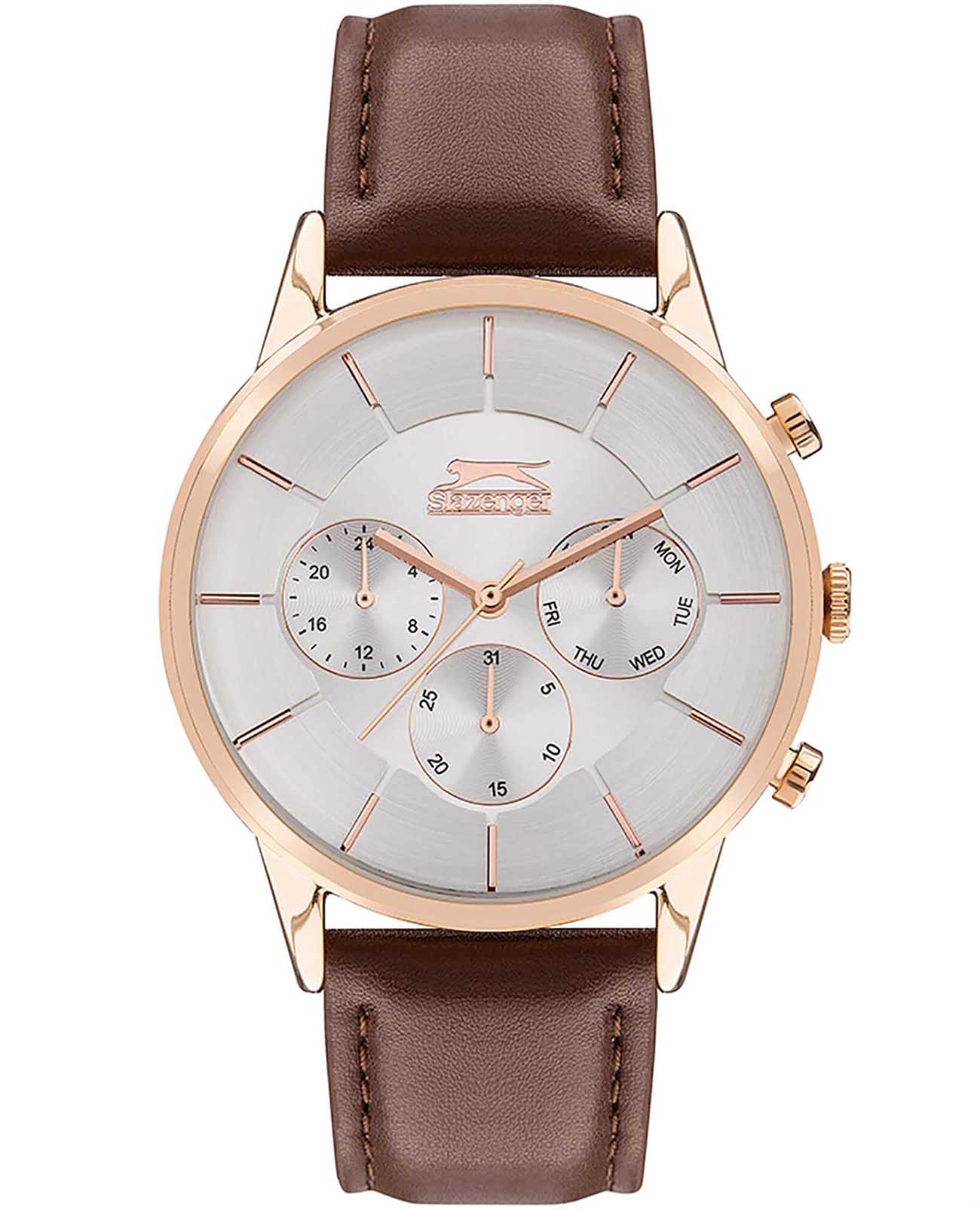 Slazenger Slazenger SL.09.2020.2.03  SL.09.2020.2.03 кварцевые мужские часы белый циферблат, браслет кожаный — вид спереди