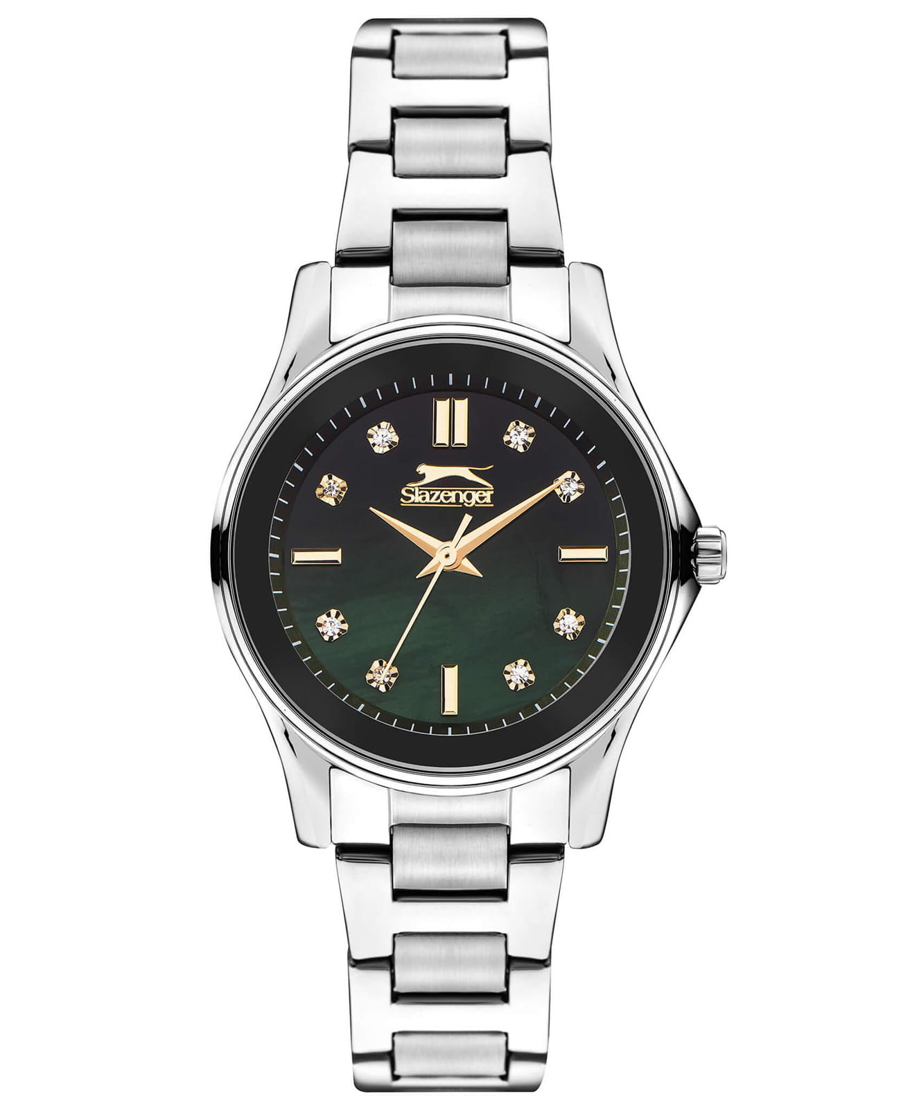 Slazenger Slazenger SL.09.2235.3.05  SL.09.2235.3.05 кварцевые женские часы зеленый циферблат, браслет суперметалл — вид спереди
