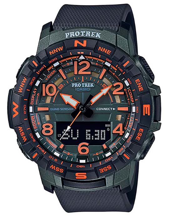 Casio Casio Pro Trek PRT-B50FE-3 PRT PRT-B50FE-3ER кварцевые мужские часы зеленый циферблат, браслет пластик — вид спереди