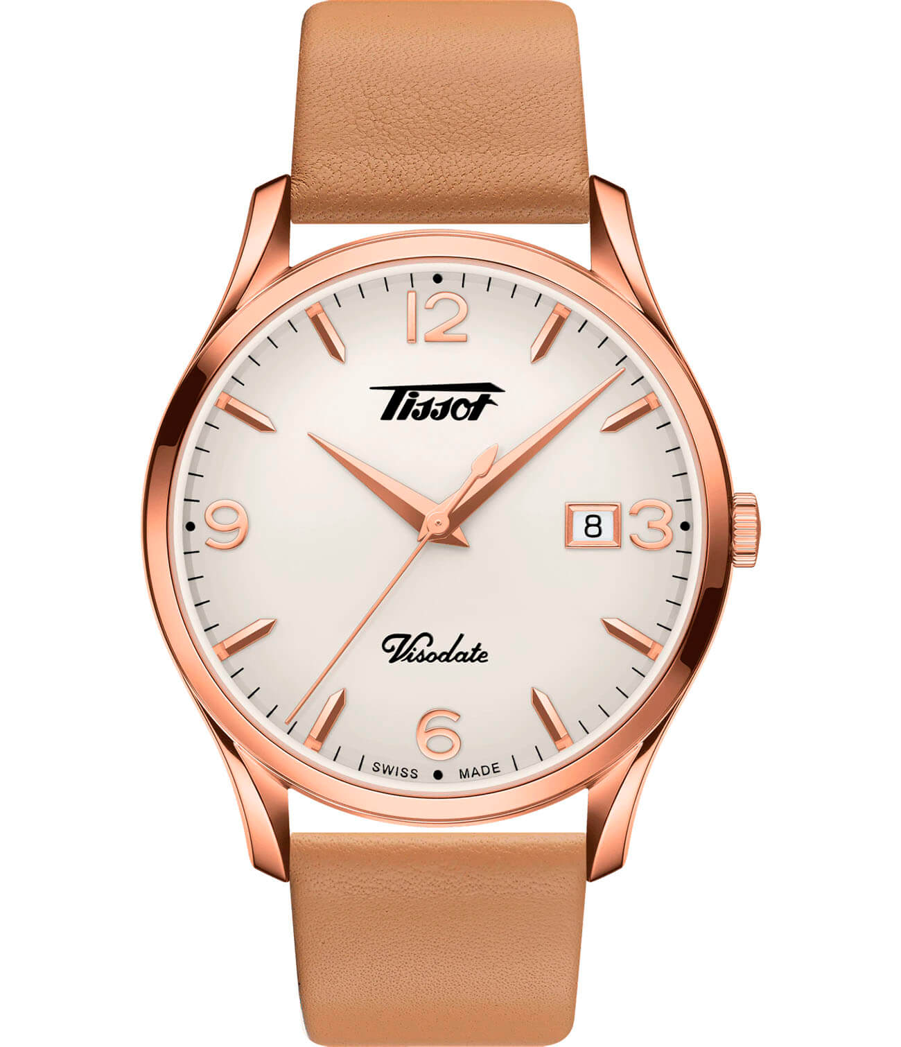 Tissot Tissot Heritage Visodate T118.410.36.277.01 Visodate T1184103627701 кварцевые женские часы белый циферблат, браслет кожаный — вид спереди