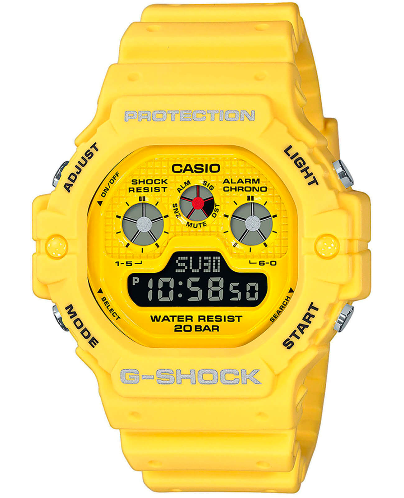 Casio Casio G-Shock DW-5900RS-9  DW-5900RS-9ER электронные мужские часы желтый циферблат, браслет пластик — вид спереди