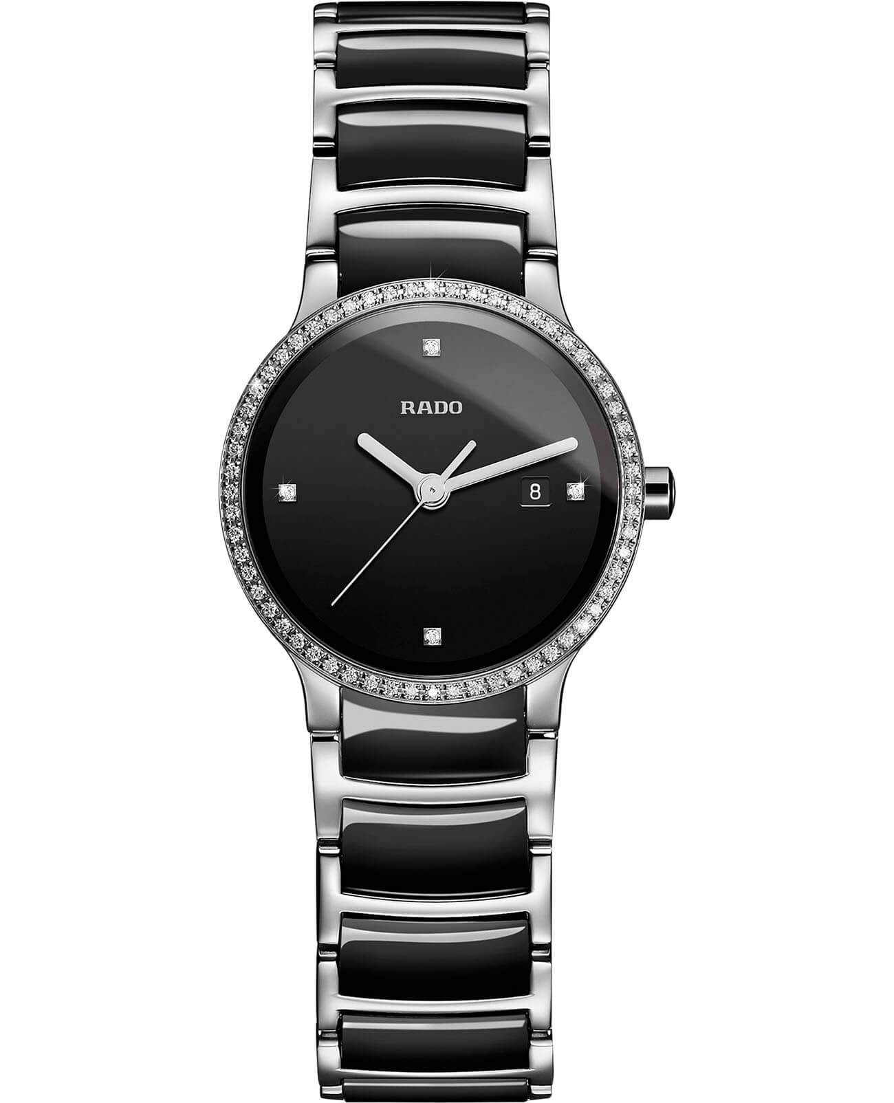 Rado Rado Centrix Diamonds R30933712  R30933712 кварцевые женские часы черный циферблат, браслет сталь + высокотехнологичная керамика — вид спереди