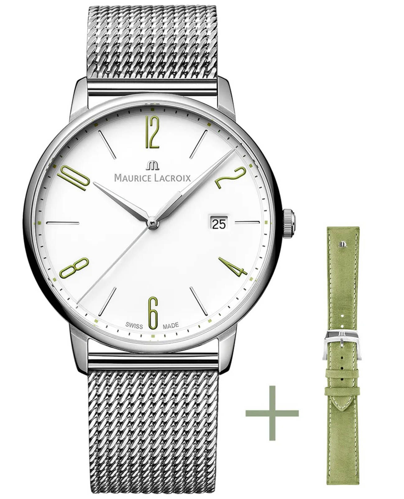 Maurice Lacroix Maurice Lacroix Eliros Date Strap Set EL1118-SS00S-120-D  EL1118-SS00S-120-D кварцевые мужские часы белый циферблат, браслет нержавеющая сталь — вид спереди