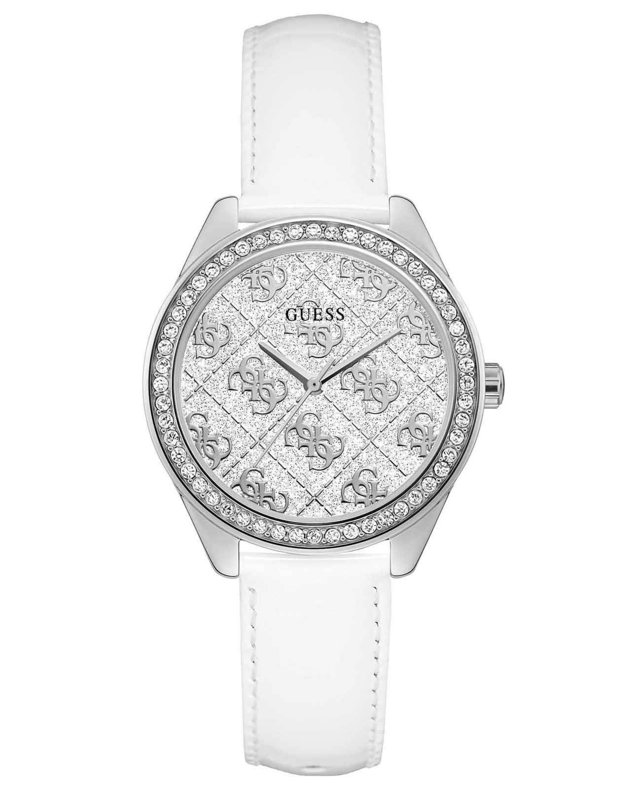 Guess GUESS GW0098L1  GW0098L1 кварцевые женские часы серебристый циферблат, браслет кожаный — вид спереди