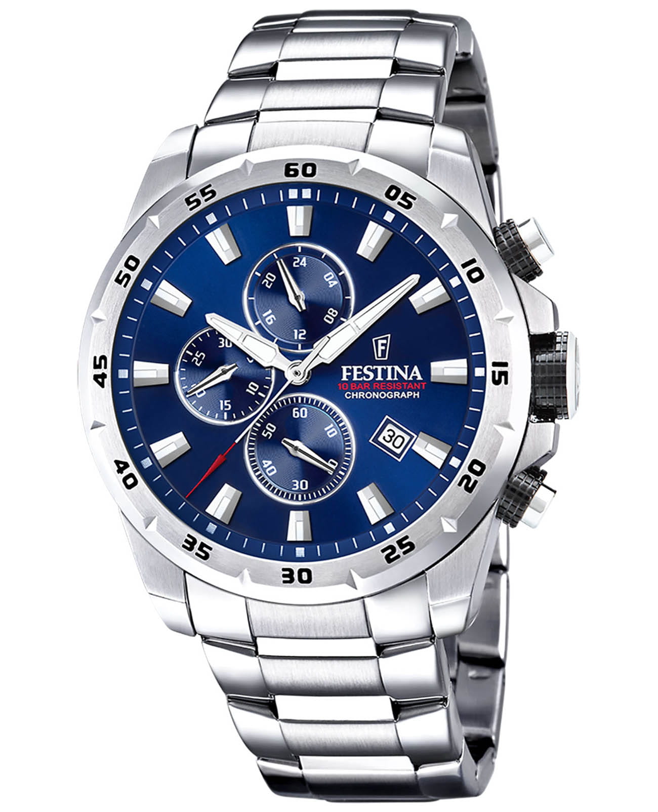 Festina Festina Chrono Sport F20463/2  F20463/2 кварцевые мужские часы синий циферблат, браслет нержавеющая сталь — вид спереди