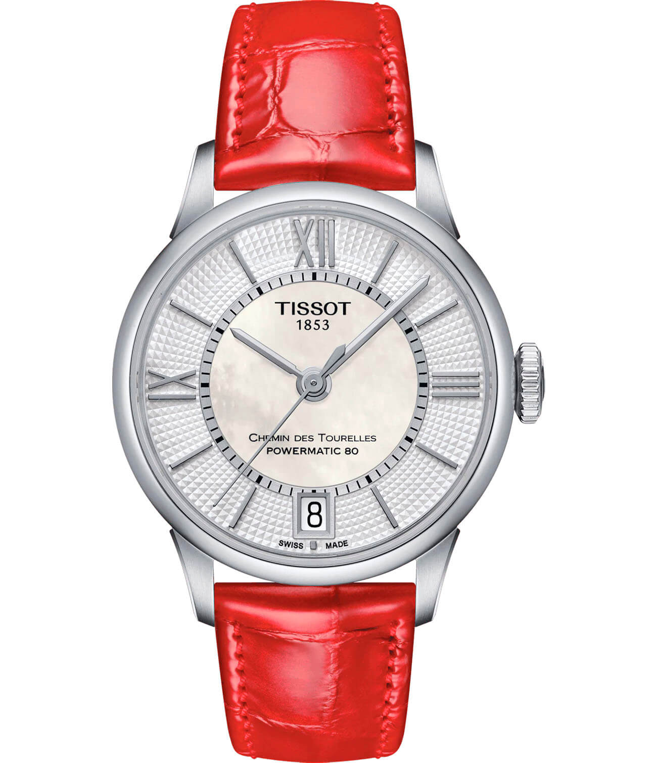 Tissot Tissot Chemin des Tourelles Powermatic 80 Lady T099.207.16.118.00 Chemin des Tourelles T0992071611800 механические женские часы белый циферблат, браслет кожаный — вид спереди