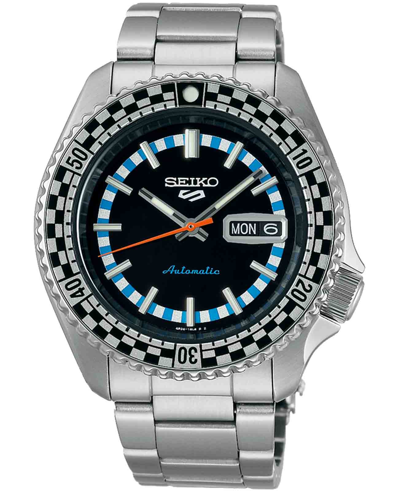 Seiko Seiko 5 Sports SRPK67K1  SRPK67K1 механические мужские часы черный циферблат, браслет нержавеющая сталь — вид спереди