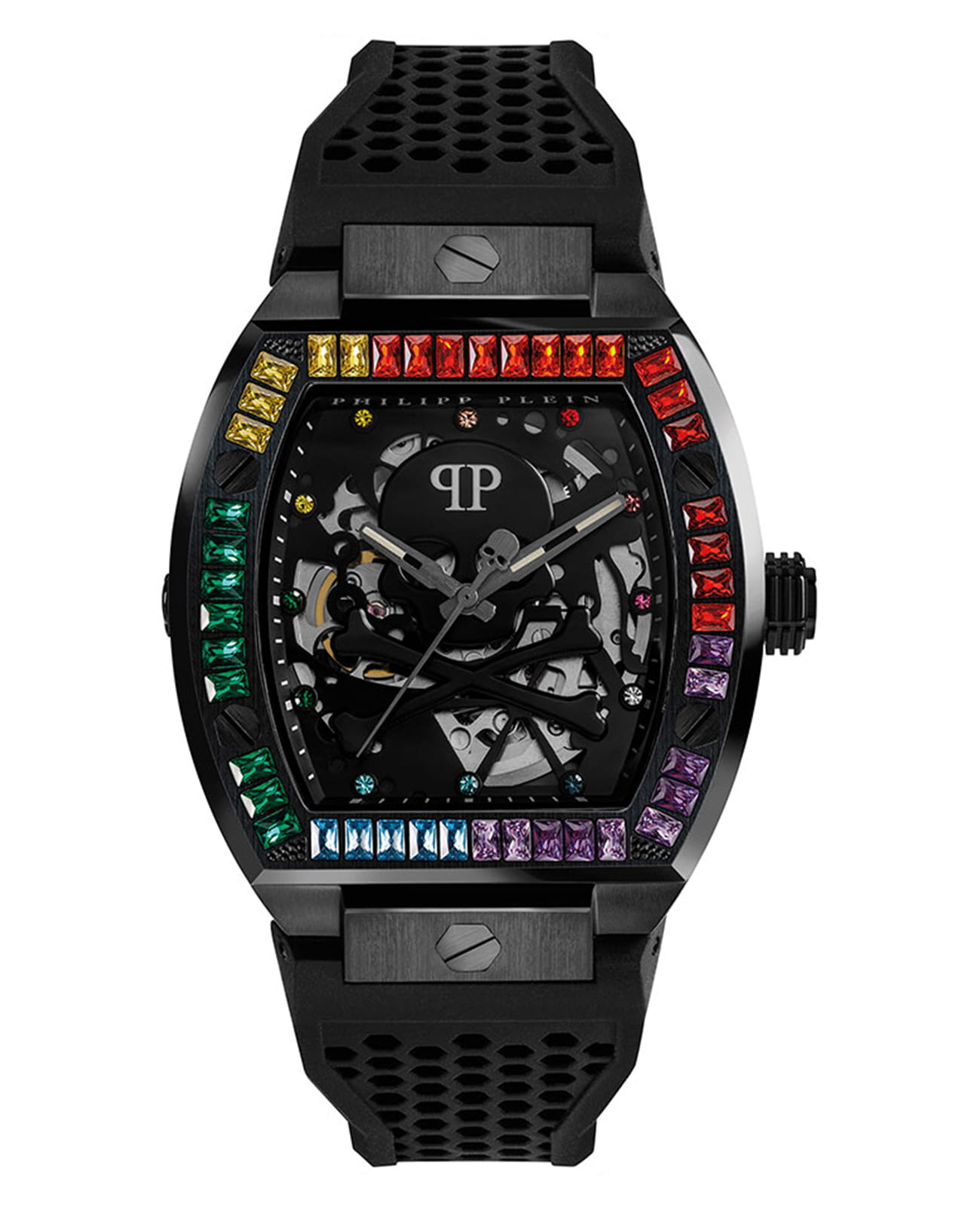 Philipp Plein Philipp Plein The Skeleton PWBAA0621  PWBAA0621 механические мужские часы черный циферблат, браслет силикон — вид спереди