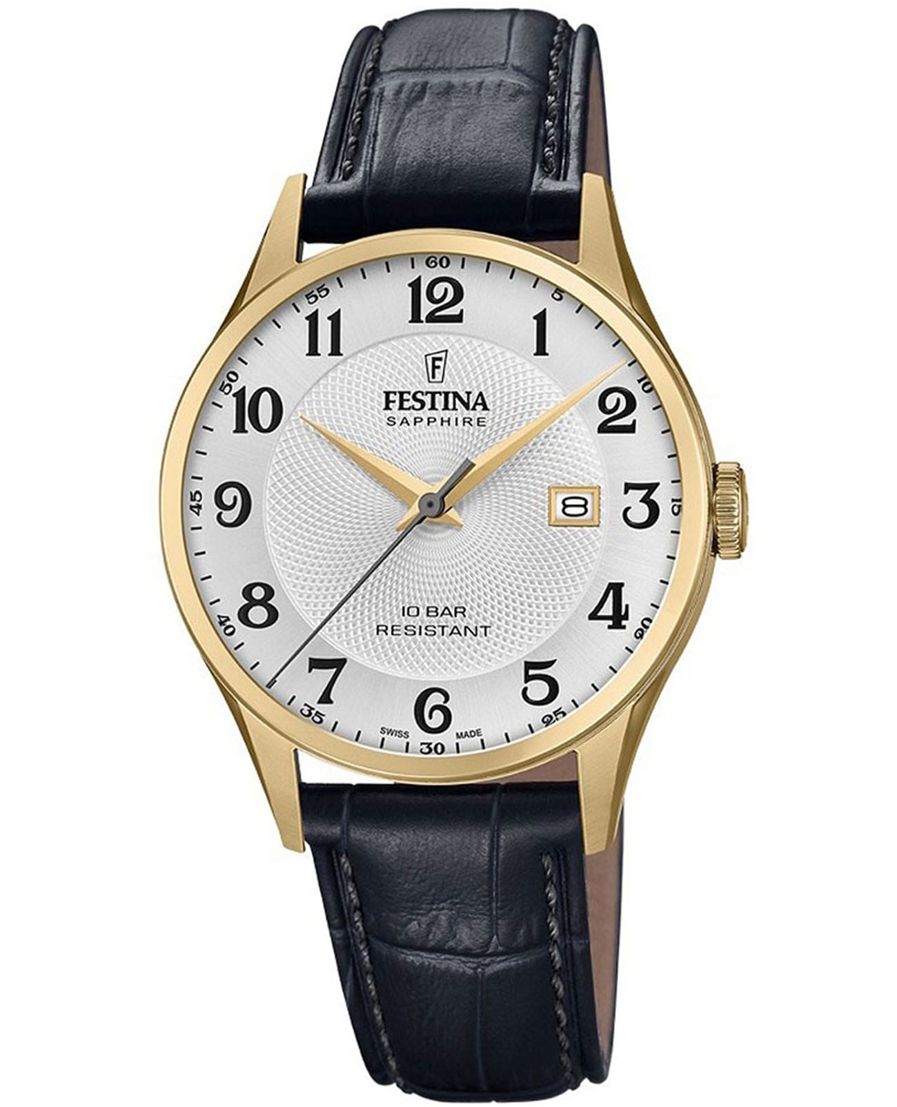Festina Festina Classics F20010/1  F20010/1 кварцевые мужские часы серебристый циферблат, браслет кожаный — вид спереди