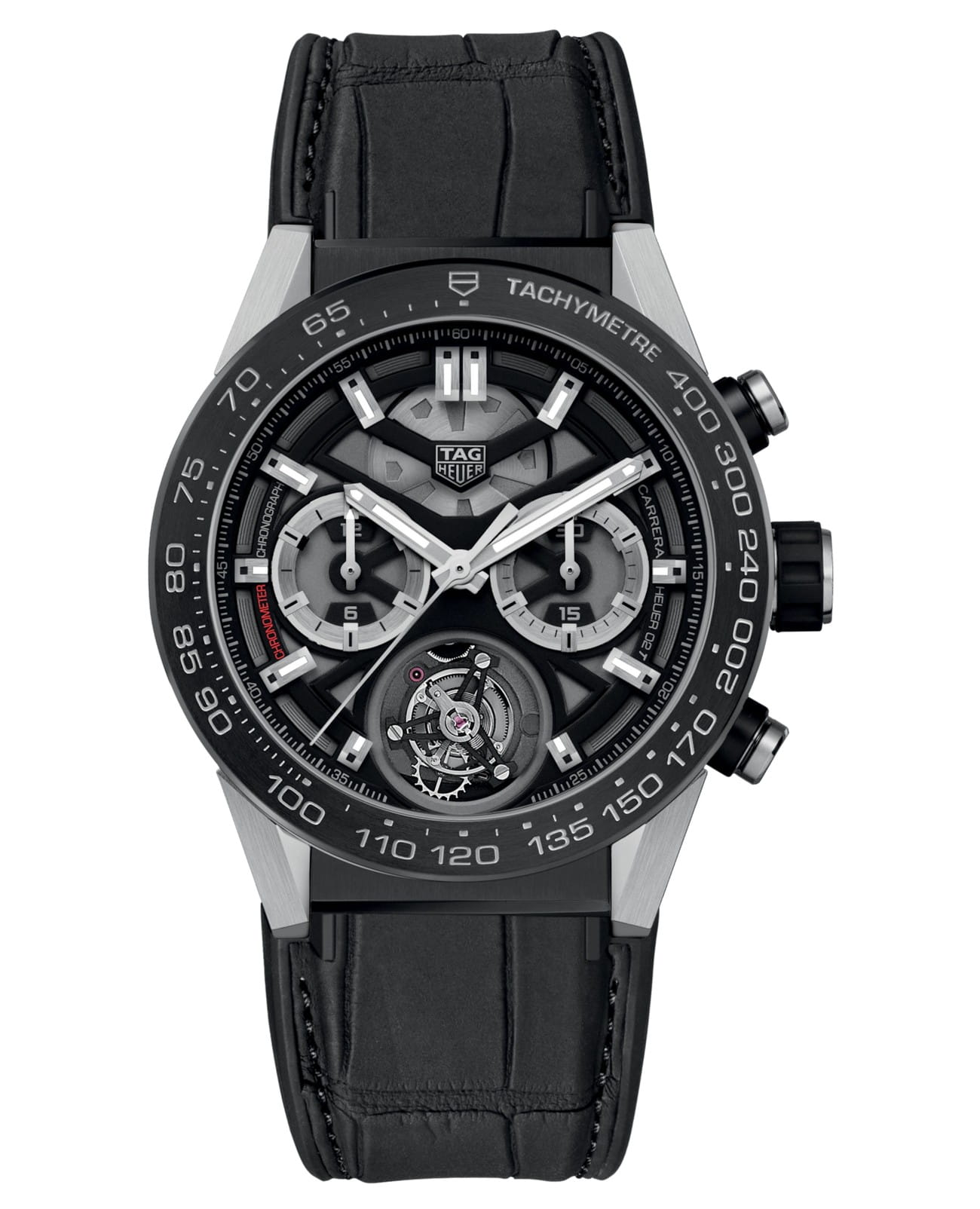 TAG Heuer TAG Heuer Carrera CAR5A8Y.FC6377  CAR5A8Y.FC6377 механические мужские часы черный циферблат, браслет керамика — вид спереди