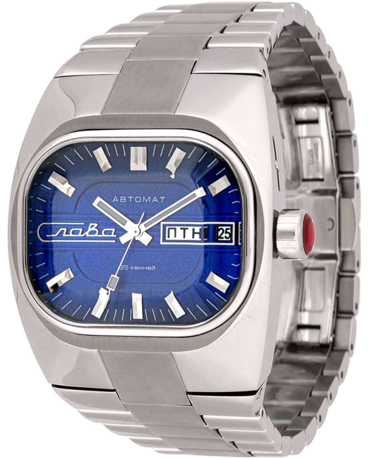 Слава Слава Танк 4320688/100-2427  4320688/100-2427 механические мужские часы синий циферблат, браслет нержавеющая сталь 904l — вид спереди
